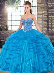 Floor Length Ball Gowns Sleeveless Blue 15 Quinceanera Dress Lace Up