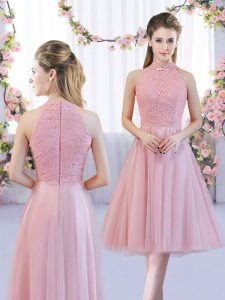 Most Popular Pink Sleeveless Tulle Zipper Quinceanera Court Dresses for Wedding Party