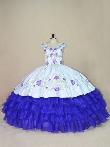 Dynamic White And Purple Cap Sleeves Satin and Organza Lace Up Sweet 16 Dresses for Sweet 16 and Quinceanera