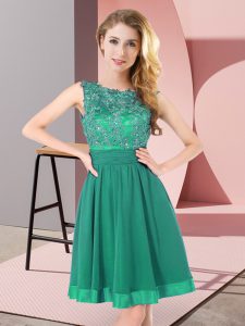 Best Selling Turquoise Empire Scoop Sleeveless Chiffon Mini Length Backless Beading and Appliques Damas Dress
