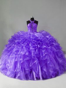 Hot Selling Lavender Quinceanera Gown Halter Top Sleeveless Brush Train Zipper