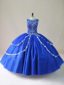 Dynamic Royal Blue Scoop Zipper Beading Sweet 16 Dresses Sleeveless