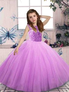 Lilac Sleeveless Tulle Lace Up Girls Pageant Dresses for Party and Wedding Party