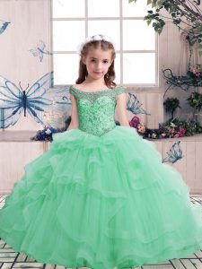 Tulle Sleeveless Floor Length Little Girl Pageant Gowns and Beading