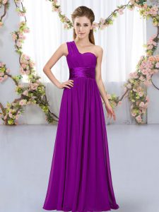 Graceful One Shoulder Sleeveless Lace Up Dama Dress Purple