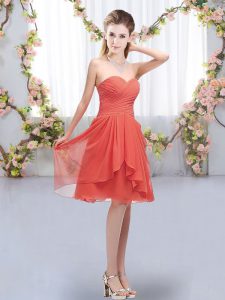 Coral Red Empire Ruffles and Ruching Dama Dress Lace Up Chiffon Sleeveless Knee Length