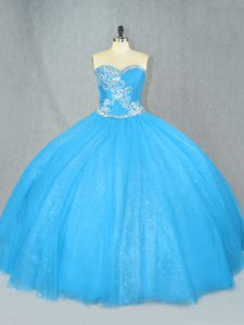 Deluxe Ball Gowns Sweet 16 Dresses Blue Sweetheart Tulle Sleeveless Floor Length Lace Up
