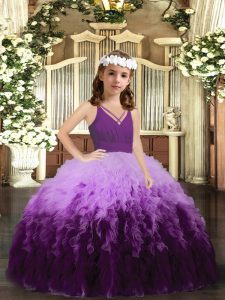 Multi-color Zipper V-neck Ruffles Child Pageant Dress Tulle Sleeveless