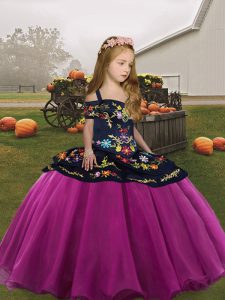 Trendy Floor Length Ball Gowns Sleeveless Fuchsia Little Girl Pageant Dress Side Zipper