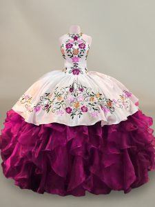Fantastic Fuchsia Lace Up Quinceanera Dresses Beading and Embroidery Sleeveless Floor Length