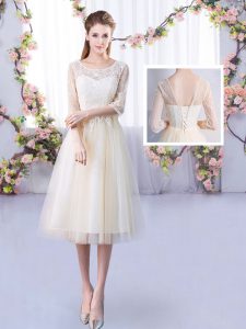 Gorgeous Champagne Quinceanera Dama Dress Wedding Party with Lace Scoop Half Sleeves Lace Up