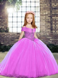 Lilac Little Girl Pageant Dress Party and Sweet 16 and Wedding Party with Beading Straps Sleeveless Lace Up