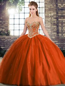 High Class Tulle Sleeveless Quinceanera Gown Brush Train and Beading