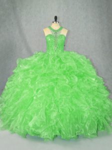 Organza Scoop Sleeveless Zipper Beading and Ruffles Quinceanera Dress in