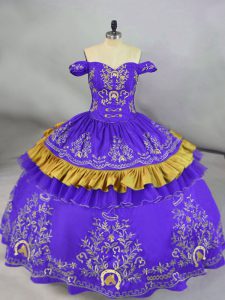 New Arrival Purple Satin Lace Up Sweet 16 Quinceanera Dress Sleeveless Floor Length Embroidery