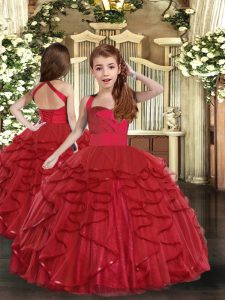 Tulle Sleeveless Floor Length Kids Pageant Dress and Ruffles