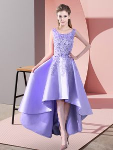 Elegant Lavender Sleeveless Satin Zipper Quinceanera Court Dresses for Wedding Party