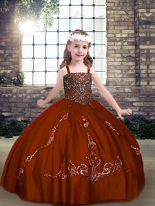 Graceful Rust Red Sleeveless Floor Length Beading Lace Up Child Pageant Dress