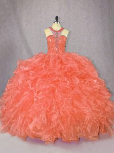 Floor Length Ball Gowns Sleeveless Orange Ball Gown Prom Dress Zipper
