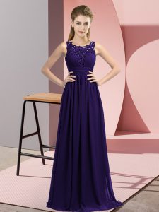Modest Scoop Sleeveless Zipper Dama Dress for Quinceanera Purple Chiffon