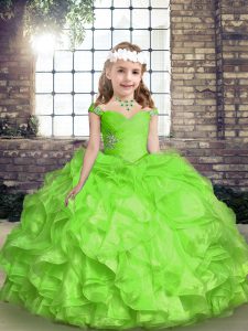 New Style Spaghetti Straps Lace Up Beading and Ruffles and Ruching Little Girls Pageant Gowns Sleeveless