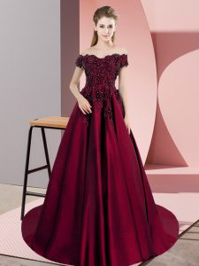 Wine Red Sleeveless Satin Court Train Zipper Sweet 16 Quinceanera Dress for Sweet 16 and Quinceanera