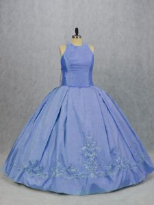 High Quality Satin Sleeveless Floor Length Quinceanera Gowns and Embroidery