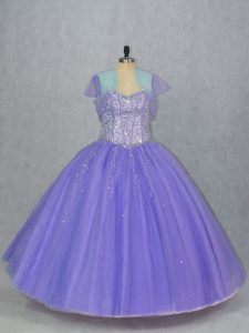 Custom Designed Beading 15 Quinceanera Dress Lavender Lace Up Sleeveless Floor Length