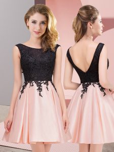 Perfect Pink Zipper Quinceanera Dama Dress Lace Sleeveless Mini Length