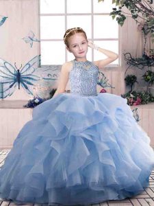 On Sale Sleeveless Zipper Floor Length Beading and Ruffles Little Girls Pageant Dress Wholesale