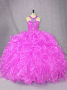 Decent Fuchsia Zipper 15 Quinceanera Dress Beading and Ruffles Sleeveless Floor Length