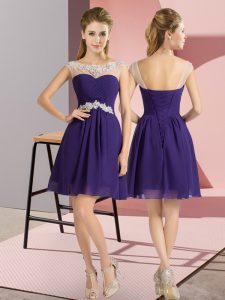 Free and Easy Mini Length Empire Cap Sleeves Purple Quinceanera Court Dresses Lace Up