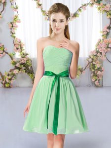 Apple Green Empire Belt Quinceanera Court Dresses Lace Up Chiffon Sleeveless Mini Length