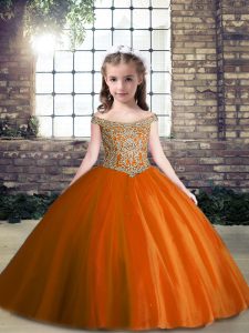 Elegant Off The Shoulder Sleeveless Tulle Child Pageant Dress Appliques Lace Up
