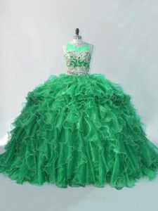 Smart Green Sweet 16 Quinceanera Dress Scoop Sleeveless Brush Train