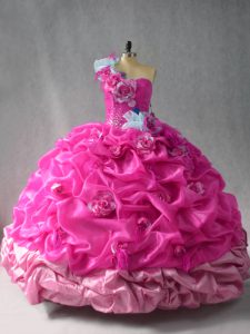 Pick Ups and Hand Made Flower Quinceanera Dresses Fuchsia Lace Up Sleeveless Floor Length