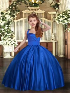 Royal Blue Straps Lace Up Ruching Pageant Gowns For Girls Sleeveless