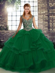 Attractive Green Lace Up 15 Quinceanera Dress Beading and Ruffles Sleeveless Floor Length