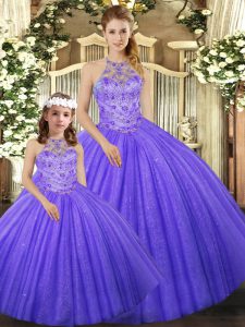 Customized Lavender Sleeveless Floor Length Beading Lace Up Sweet 16 Quinceanera Dress