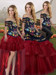 Unique Wine Red Sweet 16 Dresses Off The Shoulder Sleeveless Brush Train Lace Up
