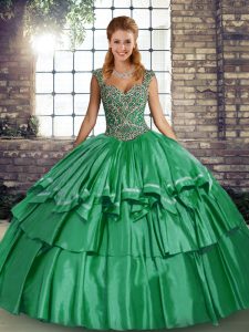 Shining Green Sleeveless Taffeta Lace Up Sweet 16 Dresses for Military Ball and Sweet 16 and Quinceanera