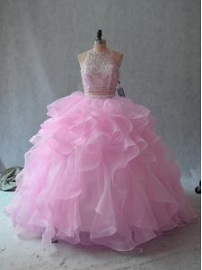 Scoop Sleeveless Organza 15 Quinceanera Dress Beading and Ruffles Backless