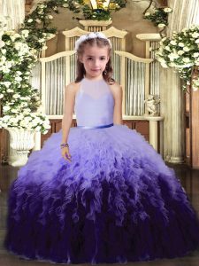 Multi-color Little Girls Pageant Dress Party and Sweet 16 and Wedding Party with Beading and Ruffles High-neck Sleeveless Backless