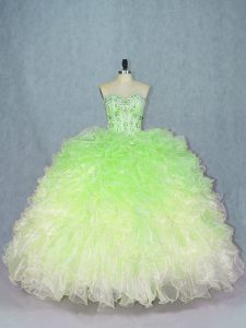 Charming Sleeveless Floor Length Beading and Ruffles Lace Up Quince Ball Gowns with Multi-color