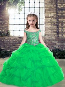 Excellent Sleeveless Organza Floor Length Lace Up Child Pageant Dress in Turquoise with Pick Ups