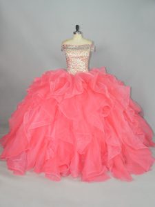 Attractive Sleeveless Lace Up Floor Length Beading and Ruffles Vestidos de Quinceanera