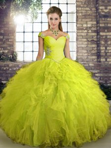 Floor Length Ball Gowns Sleeveless Yellow Green Quinceanera Gowns Lace Up