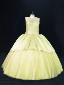 Sleeveless Beading Lace Up Sweet 16 Dresses with Yellow Green