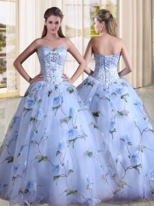 Stylish Sleeveless Lace Up Floor Length Beading Vestidos de Quinceanera