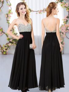 Enchanting Floor Length Empire Sleeveless Black Quinceanera Court Dresses Backless